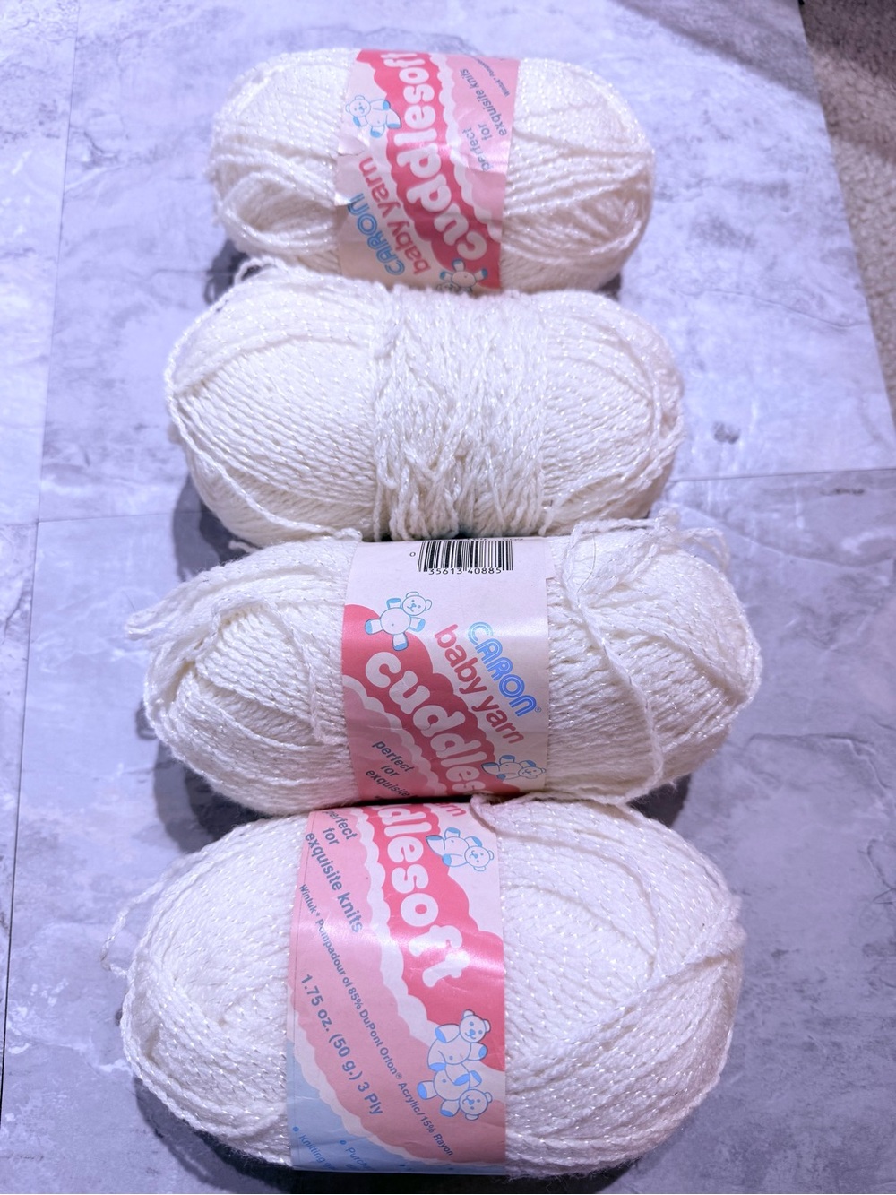 Lot of 4 Caron Cuddlesoft White Baby Pearls 0885 Baby Yarn 3-Ply 1.7 oz  Discont